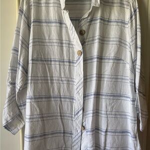 John Mark White and Blue Striped Blouse